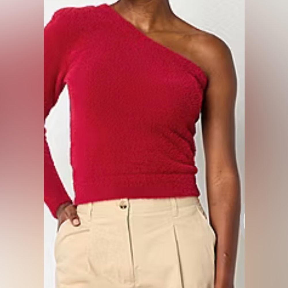 Worthington NWT One-Shoulder Luxury Red Sweater Sz Large